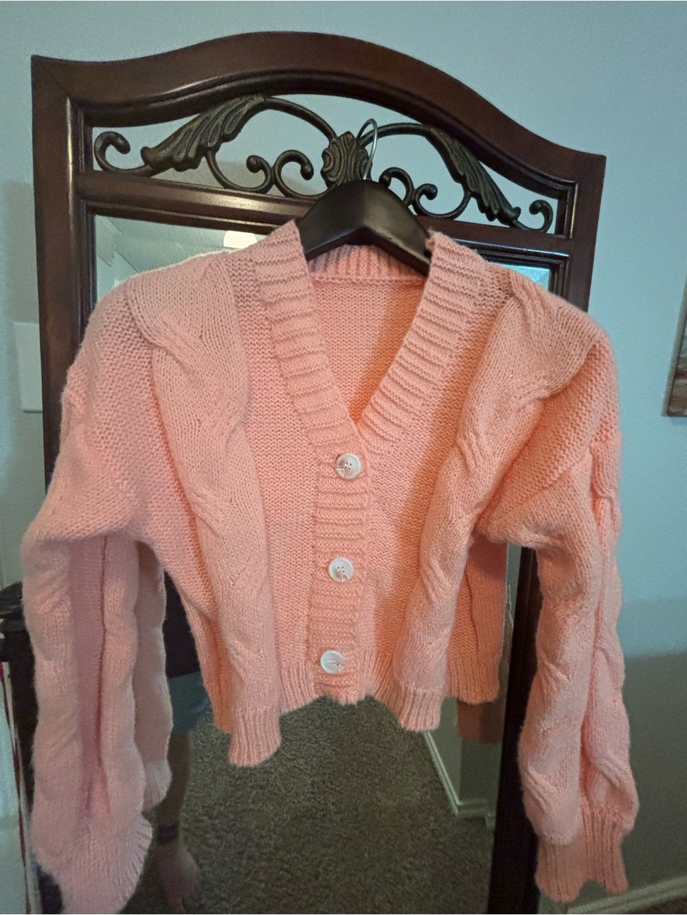 Women's Pink Cable Knit Button-Front Sweater Cardigan Small